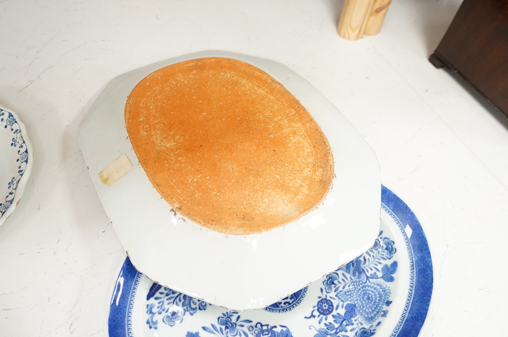 Two Chinese export blue and white meat dishes, early 19th century largest century, 37.5cm wide